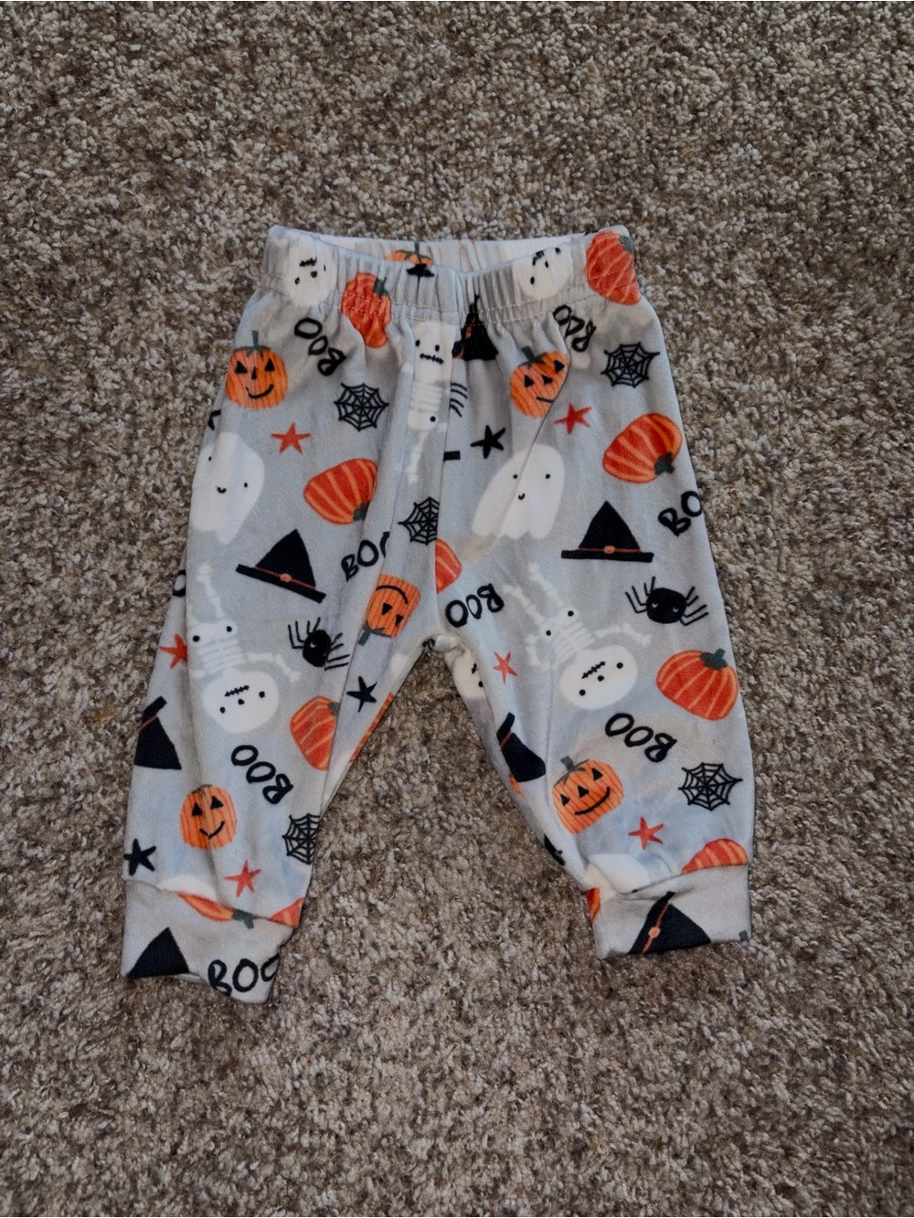 White Pajama Pants with Orange Pumpkin and Black Ghost Print